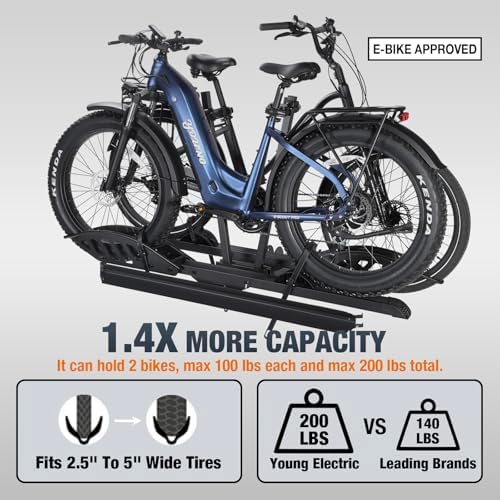 Young Electric 2-Bike Rack Mate R  E-Bike Rack Hitch with Ramp for Cars  Trucks  Minivans  SUVs with 2 Inches Receiver  200 Lbs Capacity Fits up to 5 Inches Fat Tire