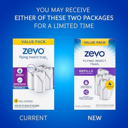 ZEVO Flying Insect Refills for Indoor Light Trap: 4 Light Trap Refill Cartridges Capture Fruit Flies Gnats and Houseflies (4 Cartridges)