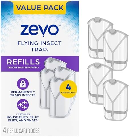 ZEVO Flying Insect Refills for Indoor Light Trap: 4 Light Trap Refill Cartridges Capture Fruit Flies  Gnats and Houseflies (4 Cartridges)
