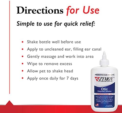 Zymox Otic Enzymatic Solution for Dogs and Cats to Soothe Ear Infections with 1% Hydrocortisone for Itch Relief  8oz