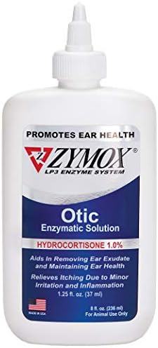 Zymox Otic Enzymatic Solution for Dogs and Cats to Soothe Ear Infections with 1% Hydrocortisone for Itch Relief 8oz