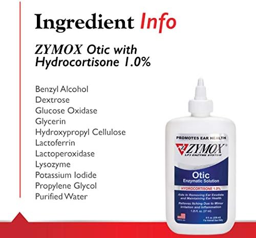 Zymox Otic Enzymatic Solution for Dogs and Cats to Soothe Ear Infections with 1% Hydrocortisone for Itch Relief  8oz