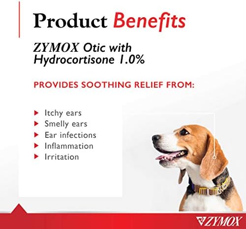 Zymox Otic Enzymatic Solution for Dogs and Cats to Soothe Ear Infections with 1% Hydrocortisone for Itch Relief 8oz